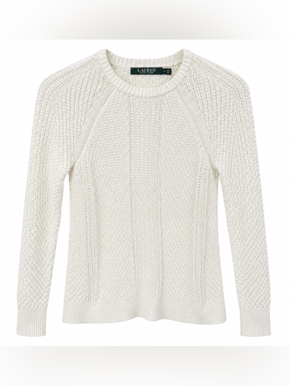 Lauren Ralph Lauren Womens S Ivory White Cotton Viscose Open Knit Sweater